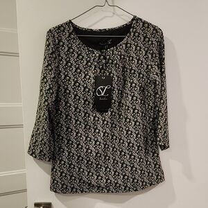 P2P 19.5" S.L. Fashions Black and White Patterned Blouse NWT